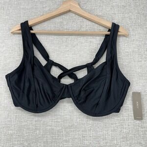 J.Crew Cross Back Underwire Bikini Top Womens 42D Black Tie Back Unpadded UPF 50